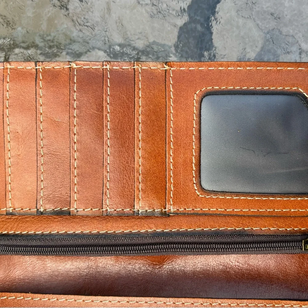 Patricia Nash Tan Leather Clutch with Brass Accents - Picture 5 of 8